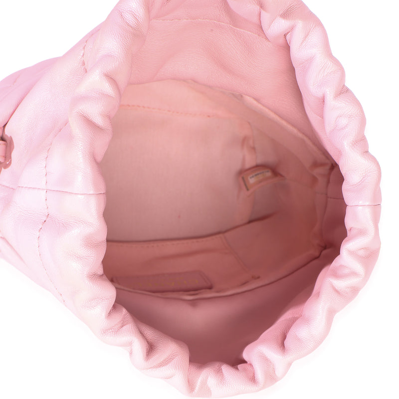 Chanel Pink Quilted Lambskin Pearl Drawstring Bucket Bag Leather Handbag