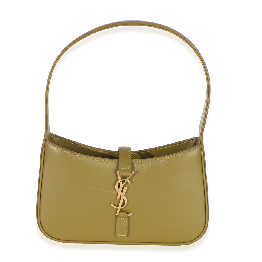 Saint Laurent Olive Smooth Calfskin Mini Le 5 A 7 Hobo Green Leather Handbag