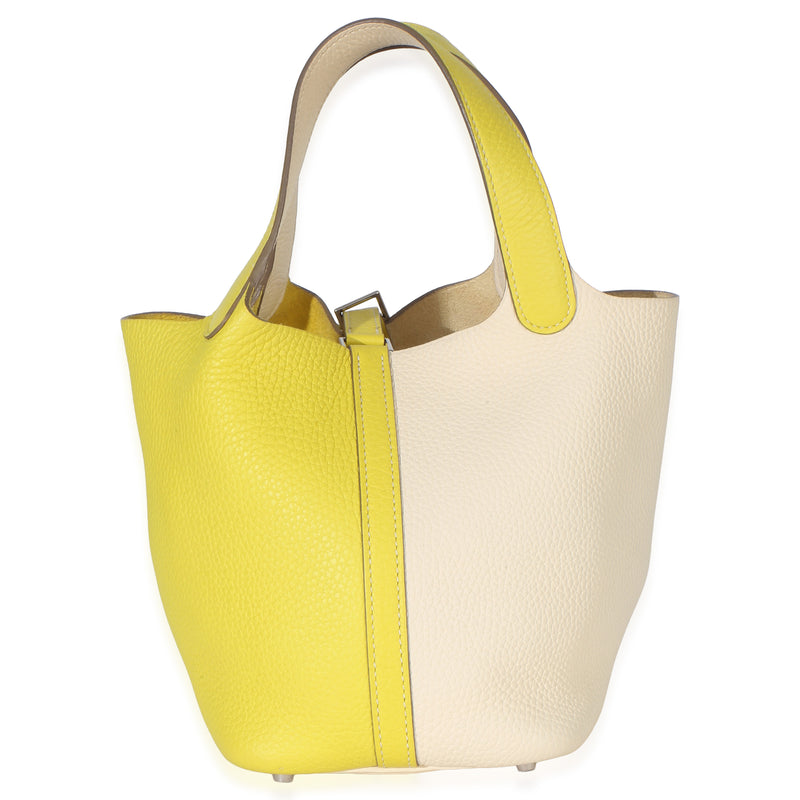 Hermès Clemence Bi-Lime Nata Picotin Lock 18 Phw Beige; Yellow Leather Handbag