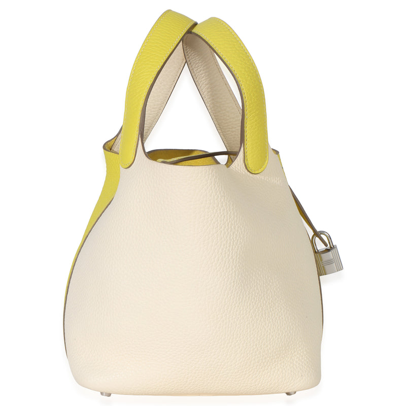 Hermès Clemence Bi-Lime Nata Picotin Lock 18 Phw Beige; Yellow Leather Handbag