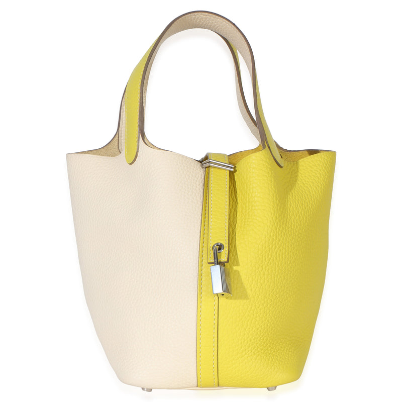 Hermès Clemence Bi-Lime Nata Picotin Lock 18 Phw Beige; Yellow Leather Handbag