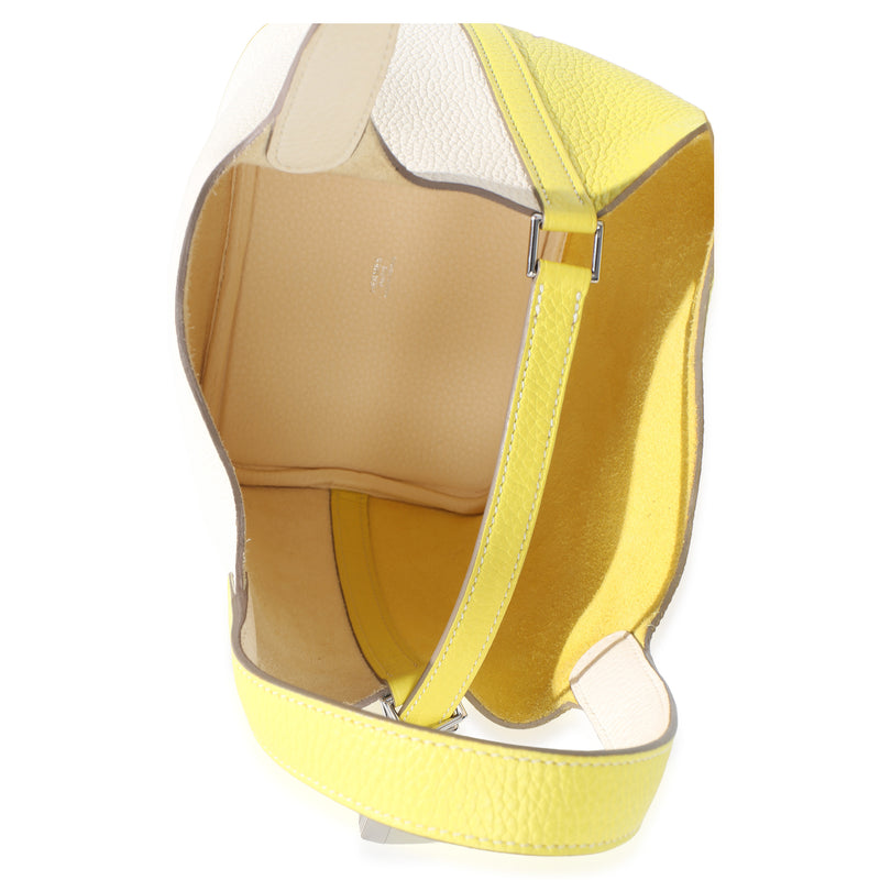 Hermès Clemence Bi-Lime Nata Picotin Lock 18 Phw Beige; Yellow Leather Handbag