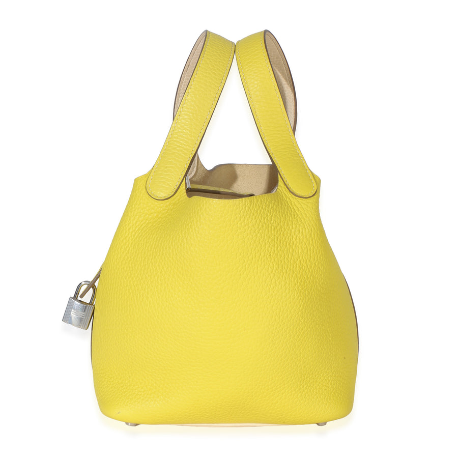 Hermès Clemence Bi-Lime Nata Picotin Lock 18 Phw Beige; Yellow Leather Handbag