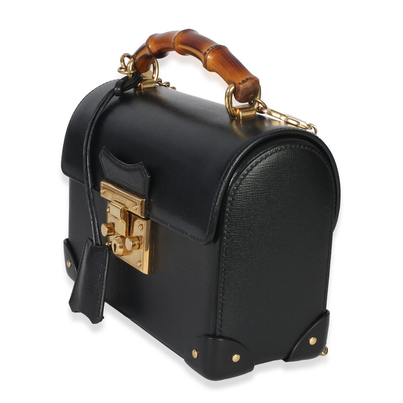 Gucci Black Azalea Calfskin Small Padlock Bamboo Shoulder Bag Leather Handbag