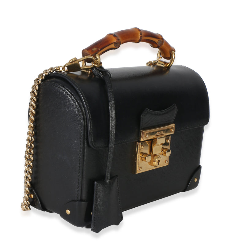 Gucci Black Azalea Calfskin Small Padlock Bamboo Shoulder Bag Leather Handbag
