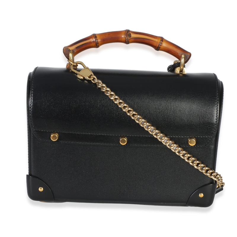 Gucci Black Azalea Calfskin Small Padlock Bamboo Shoulder Bag Leather Handbag
