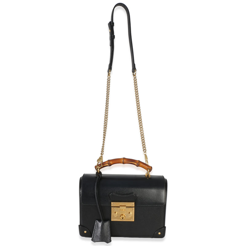 Gucci Black Azalea Calfskin Small Padlock Bamboo Shoulder Bag Leather Handbag