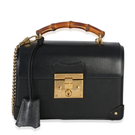 Gucci Black Azalea Calfskin Small Padlock Bamboo Shoulder Bag Leather Handbag