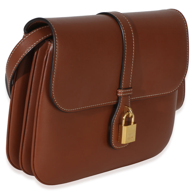 Celine Tan Smooth Calfskin Tabou Medium Flap Bag Brown; Leather Handbag