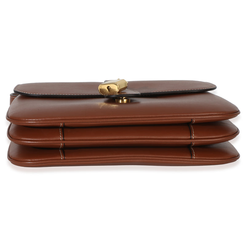 Celine Tan Smooth Calfskin Tabou Medium Flap Bag Brown; Leather Handbag