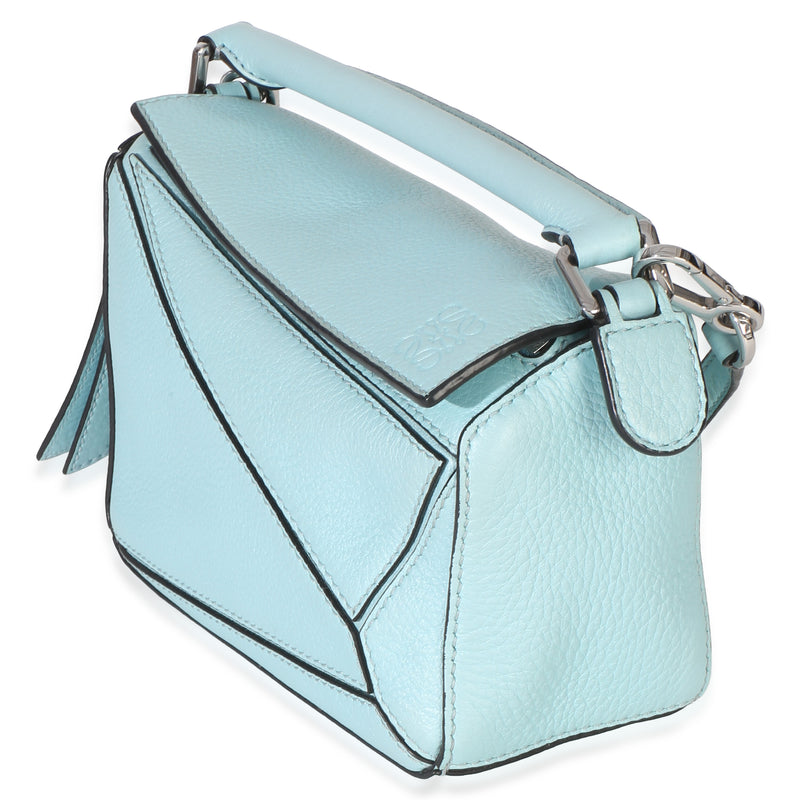 Loewe Light Blue Grained Calfskin Mini Puzzle Leather Handbag