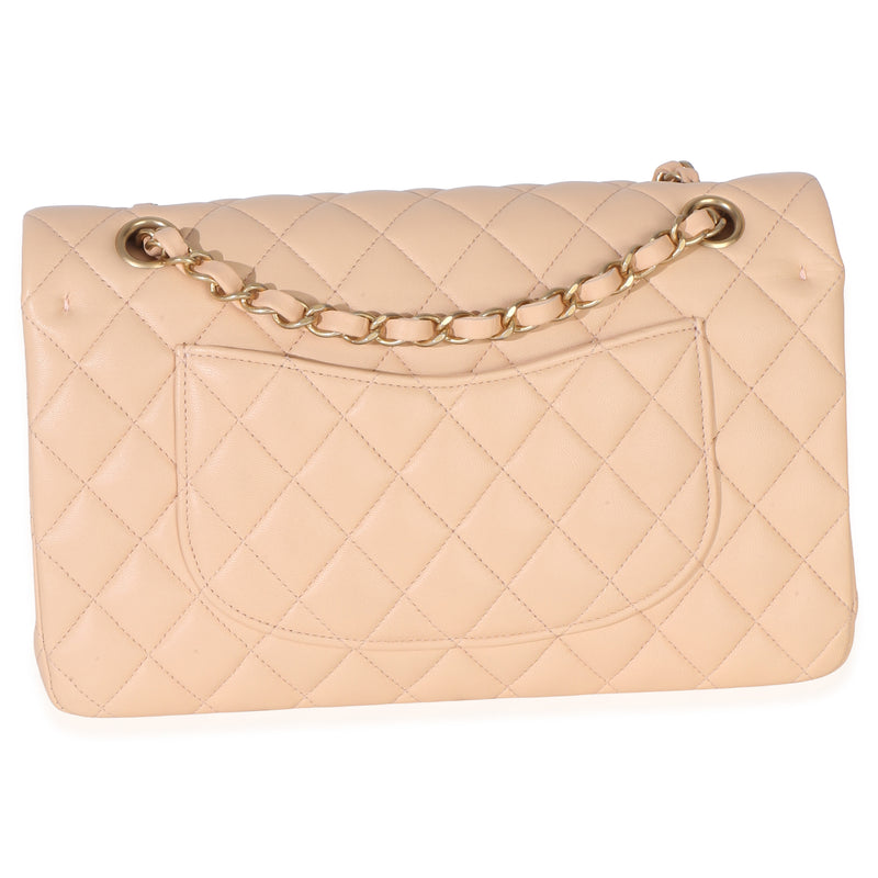 Chanel Beige Quilted Lambskin Medium Classic Double Flap Bag Leather Handbag