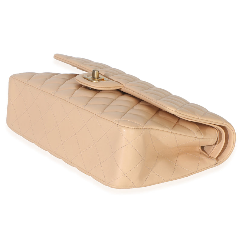 Chanel Beige Quilted Lambskin Medium Classic Double Flap Bag Leather Handbag