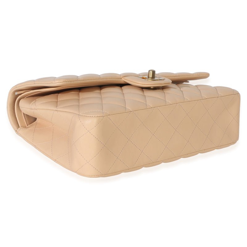 Chanel Beige Quilted Lambskin Medium Classic Double Flap Bag Leather Handbag