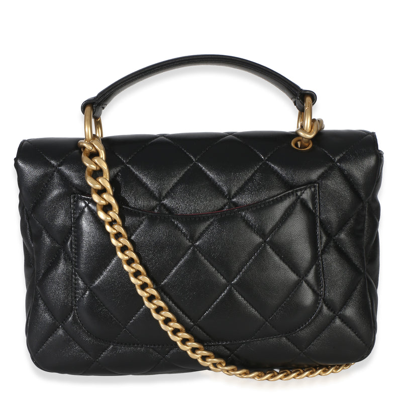 Chanel Black Quilted Lambskin Top Handle Envelope Flap Bag Leather Handbag