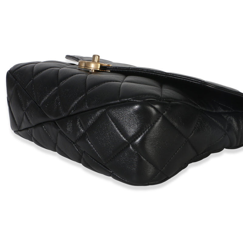 Chanel Black Quilted Lambskin Top Handle Envelope Flap Bag Leather Handbag