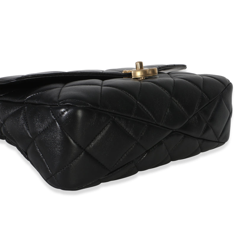 Chanel Black Quilted Lambskin Top Handle Envelope Flap Bag Leather Handbag