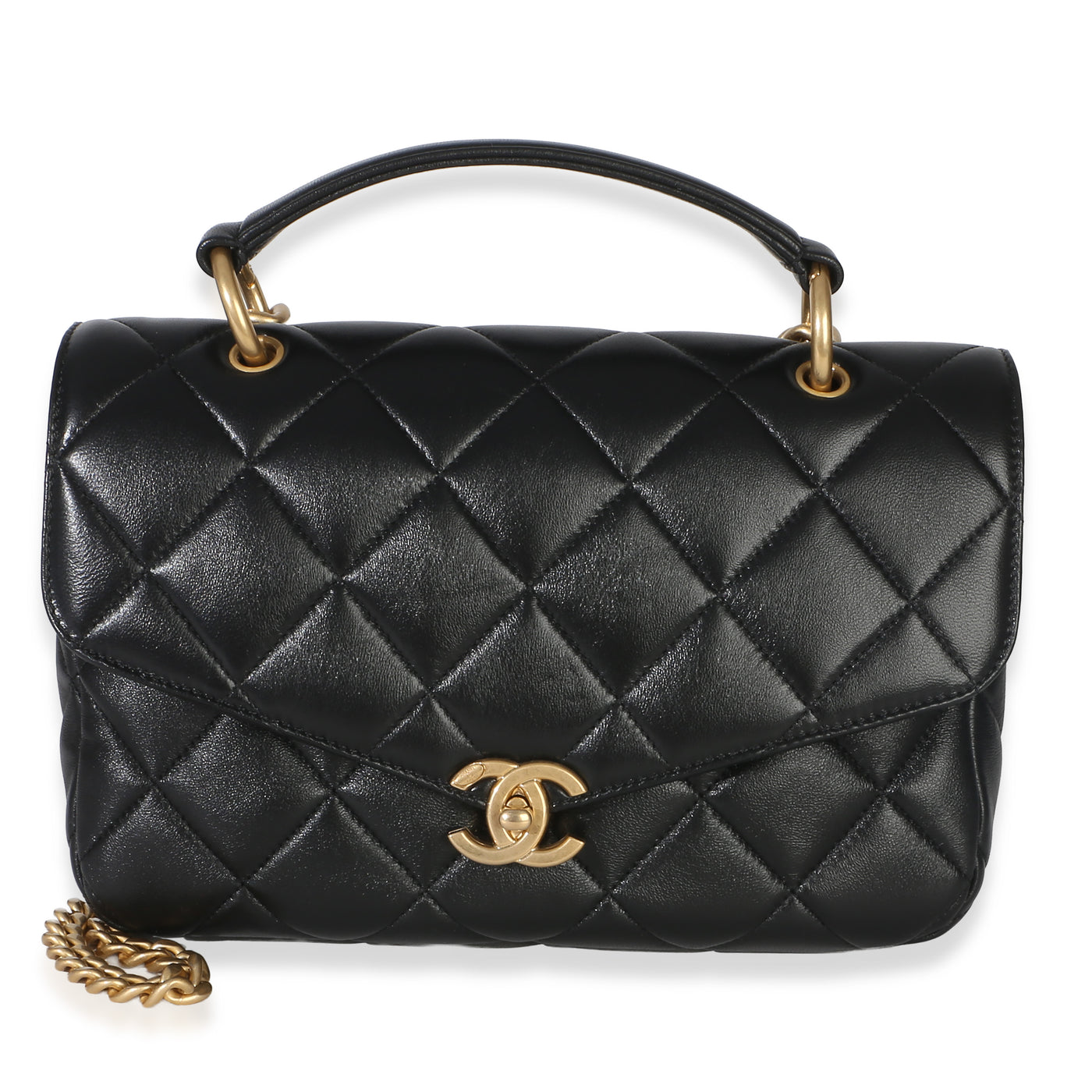 Chanel Black Quilted Lambskin Top Handle Envelope Flap Bag Leather Handbag
