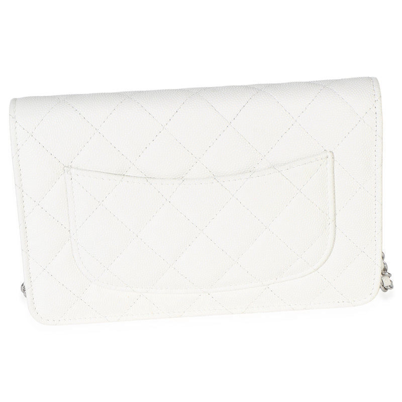 Chanel White Pink Quilted Caviar Woven Cc Wallet On Chain Pink; Leather Handbag