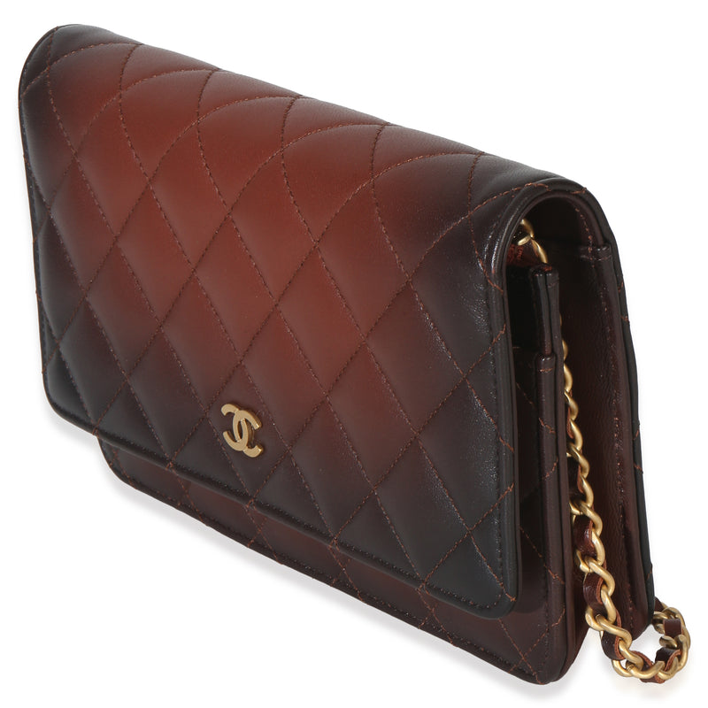 Chanel Brown Ombre Quilted Lambskin Classic Wallet On Chain Leather Handbag