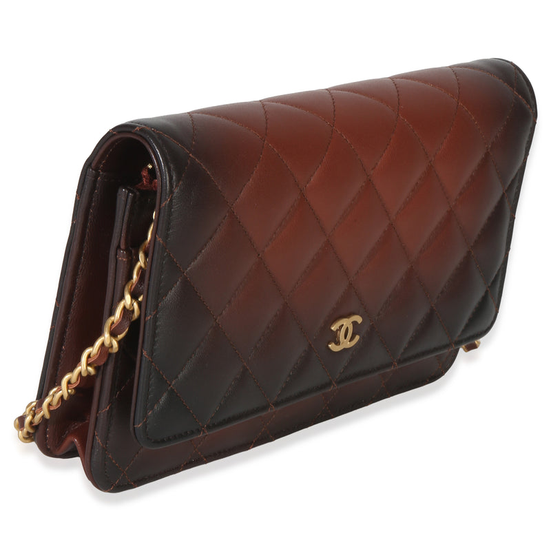 Chanel Brown Ombre Quilted Lambskin Classic Wallet On Chain Leather Handbag