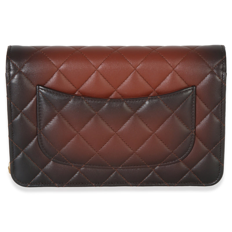 Chanel Brown Ombre Quilted Lambskin Classic Wallet On Chain Leather Handbag