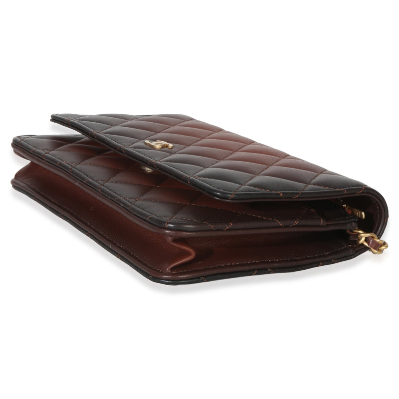 Chanel Brown Ombre Quilted Lambskin Classic Wallet On Chain Leather Handbag
