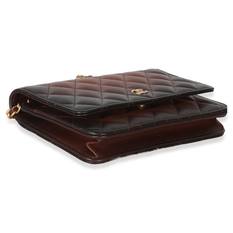 Chanel Brown Ombre Quilted Lambskin Classic Wallet On Chain Leather Handbag