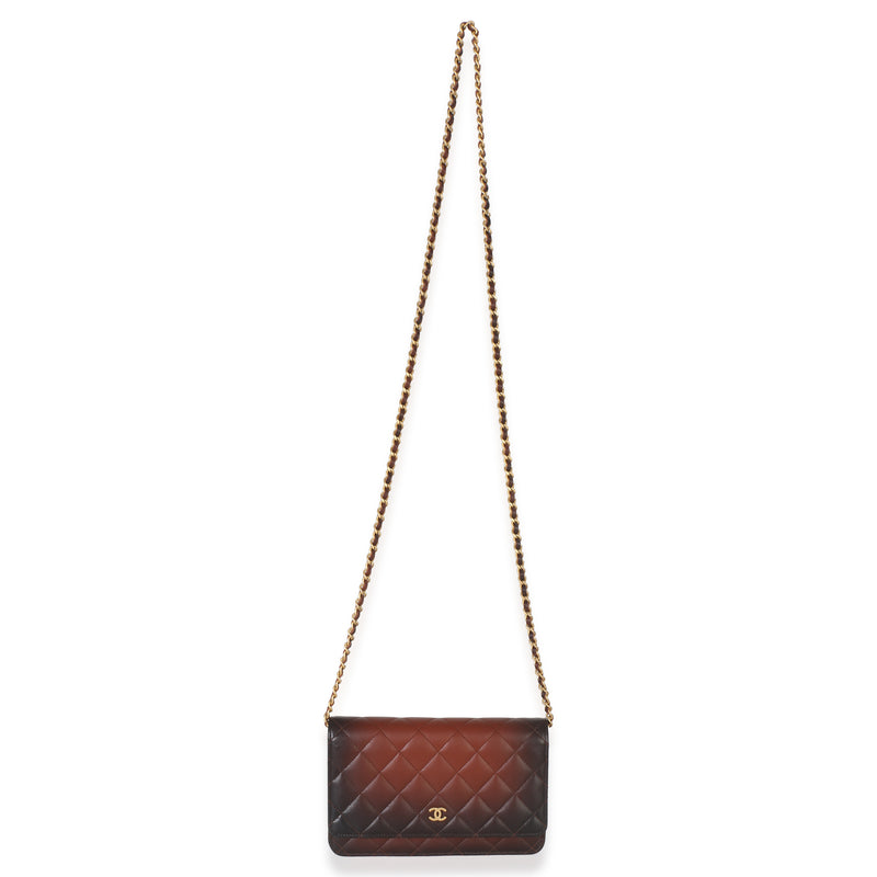 Chanel Brown Ombre Quilted Lambskin Classic Wallet On Chain Leather Handbag