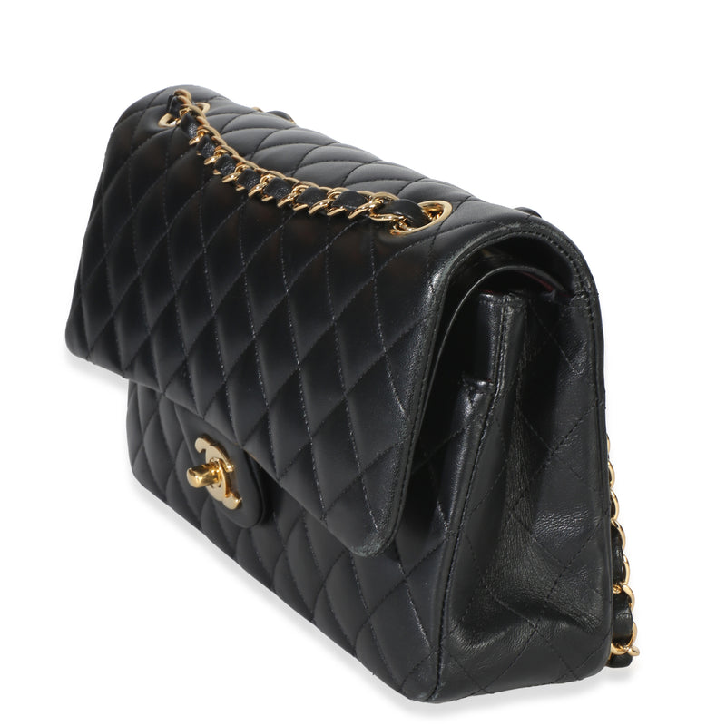 Chanel Black Quilted Lambskin Medium Classic Double Flap Bag Leather Handbag