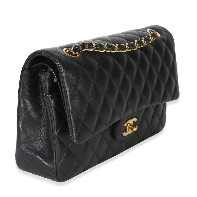 Chanel Black Quilted Lambskin Medium Classic Double Flap Bag Leather Handbag