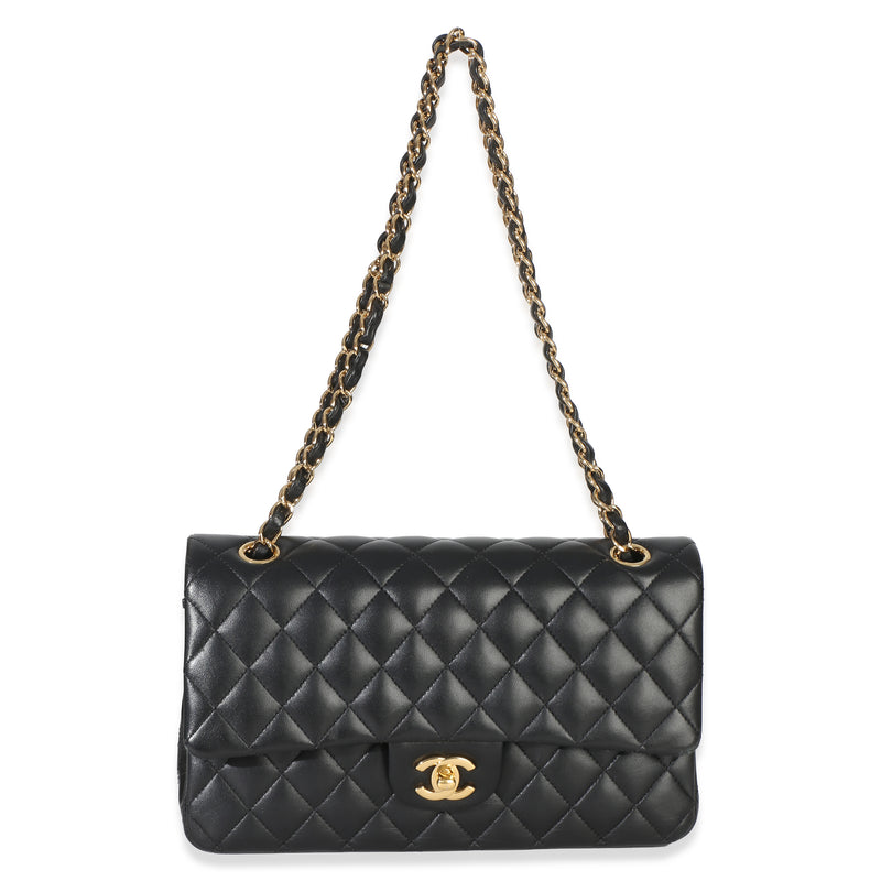 Chanel Black Quilted Lambskin Medium Classic Double Flap Bag Leather Handbag