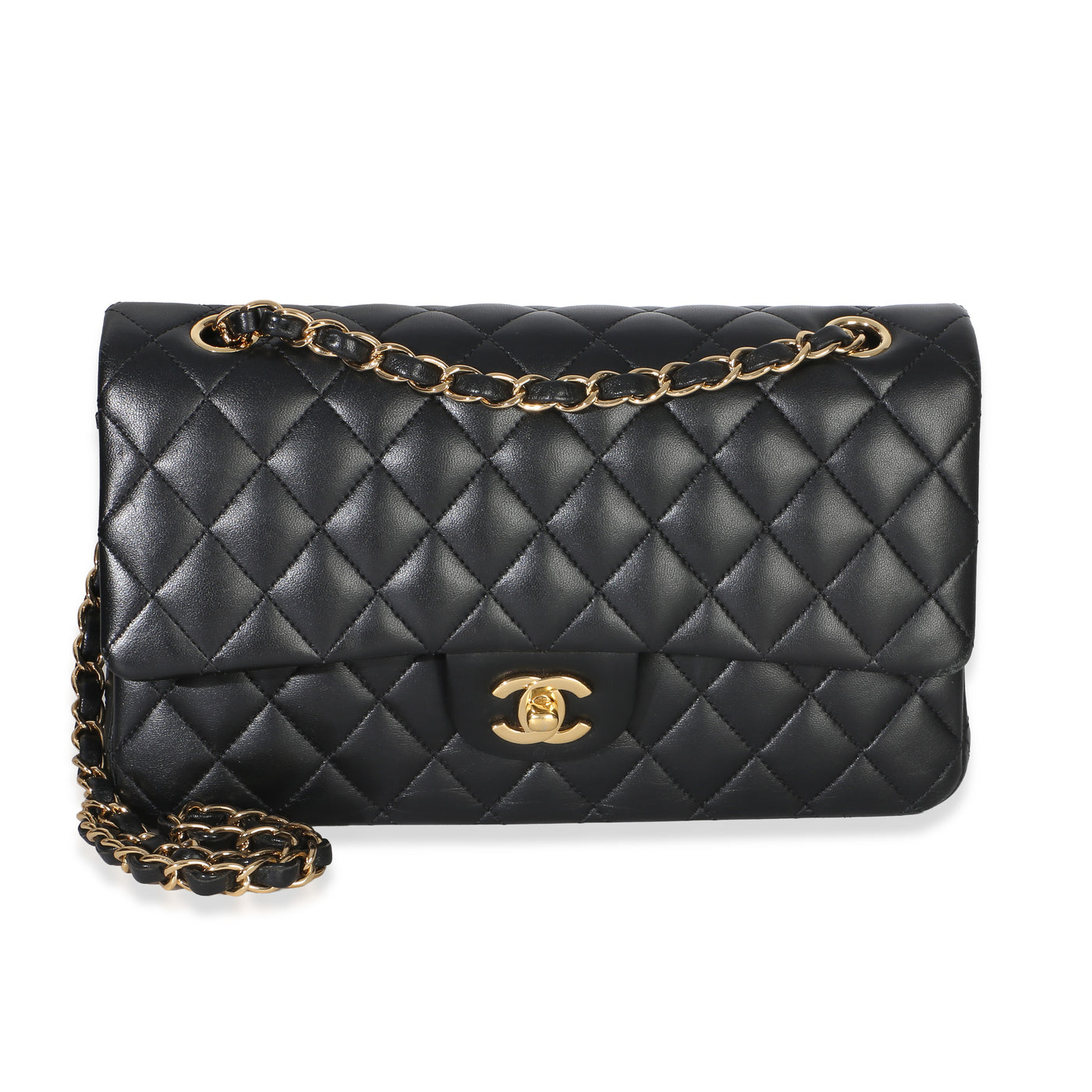 Chanel Black Quilted Lambskin Medium Classic Double Flap Bag Leather Handbag