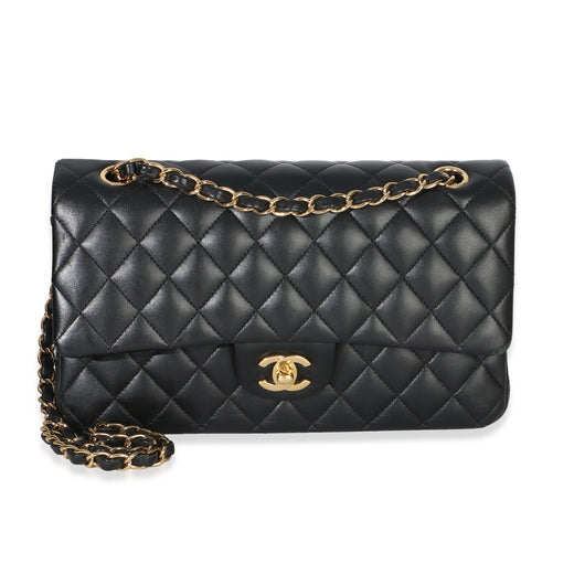 Chanel Black Quilted Lambskin Medium Classic Double Flap Bag Leather Handbag