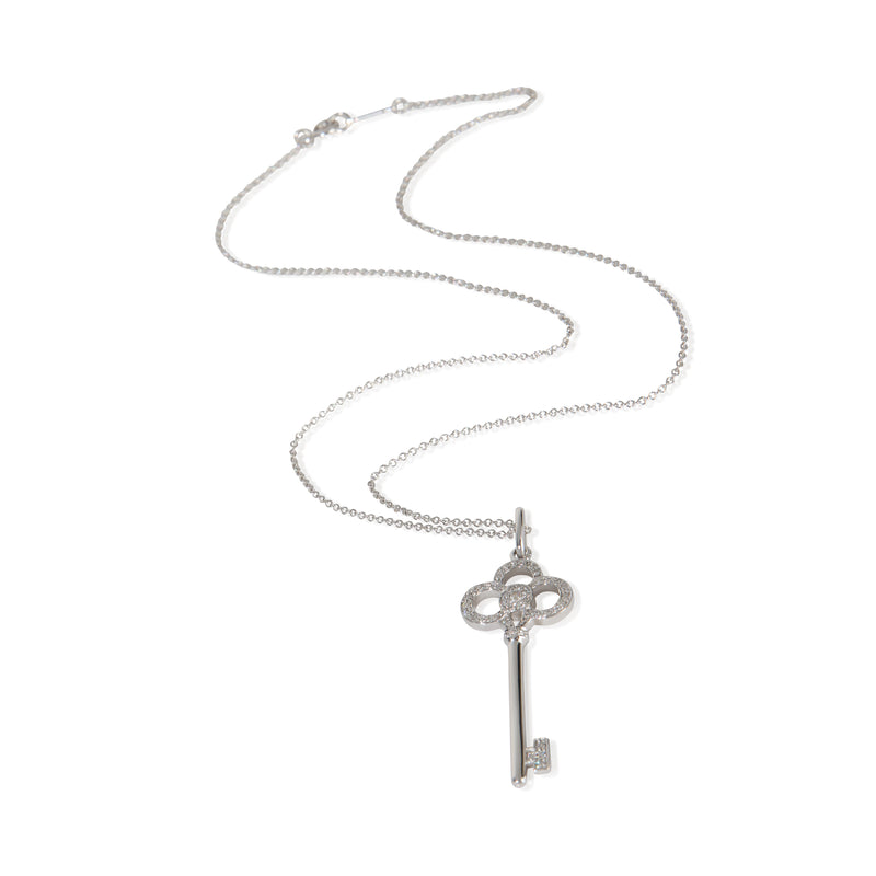 Tiffany & Co. White Gold Diamond Crown Key Pendant 18k