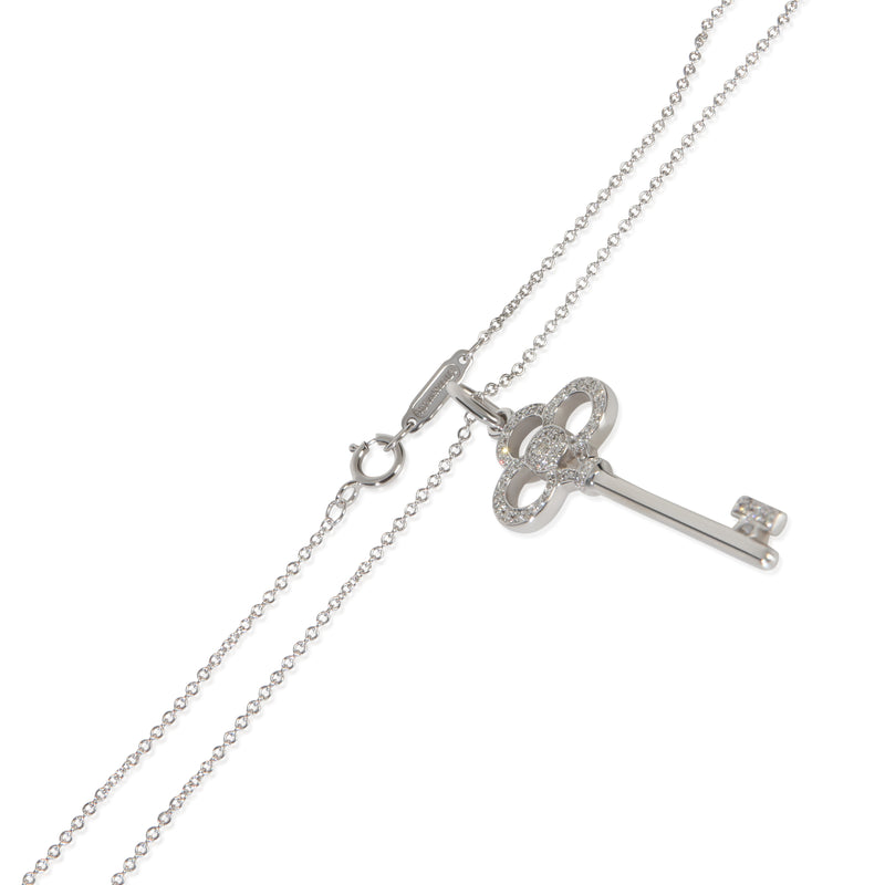 Tiffany & Co. White Gold Diamond Crown Key Pendant 18k