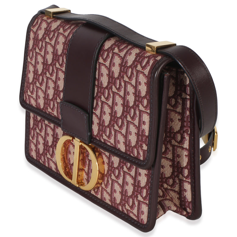 Christian Dior Burgundy Oblique 30 Montaigne Flap Red Canvas Handbag