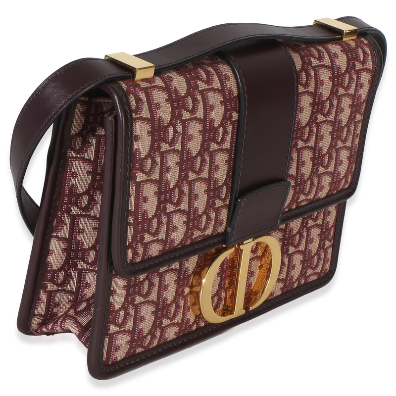 Christian Dior Burgundy Oblique 30 Montaigne Flap Red Canvas Handbag