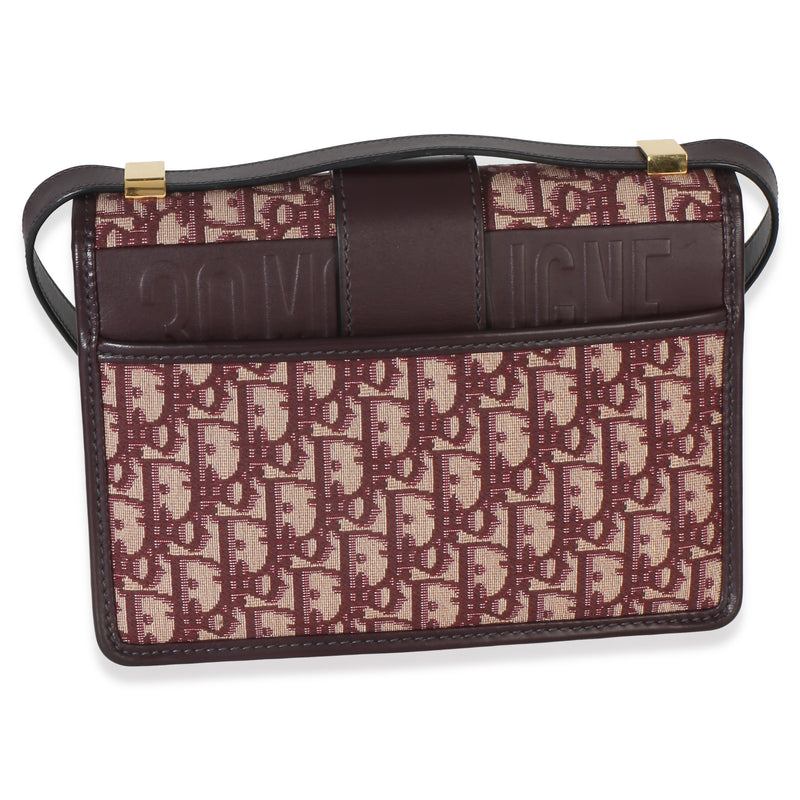 Christian Dior Burgundy Oblique 30 Montaigne Flap Red Canvas Handbag