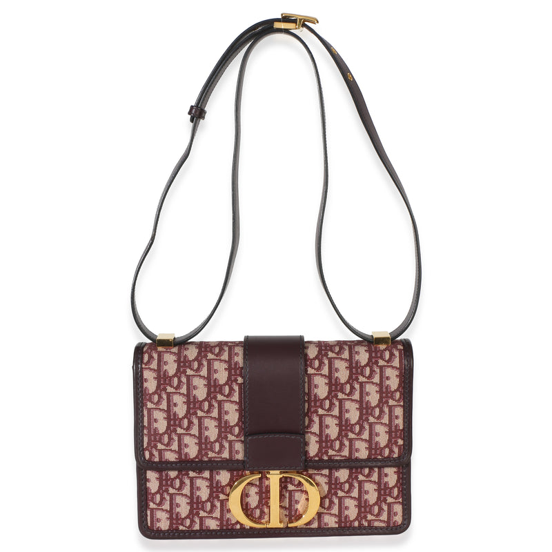 Christian Dior Burgundy Oblique 30 Montaigne Flap Red Canvas Handbag