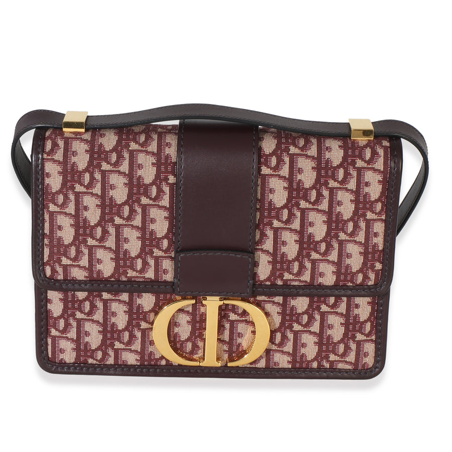 Christian Dior Burgundy Oblique 30 Montaigne Flap Red Canvas Handbag