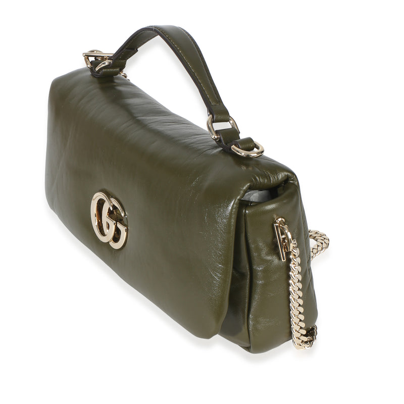 Gucci Green Lambskin Gg Milano Small Top Handle Shoulder Bag Leather Handbag