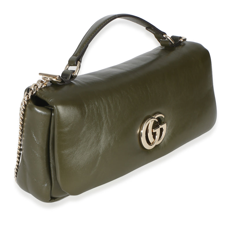 Gucci Green Lambskin Gg Milano Small Top Handle Shoulder Bag Leather Handbag
