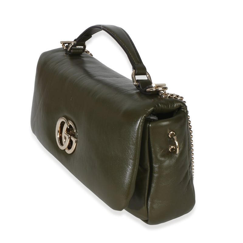Gucci Green Lambskin Gg Milano Small Top Handle Shoulder Bag Leather Handbag