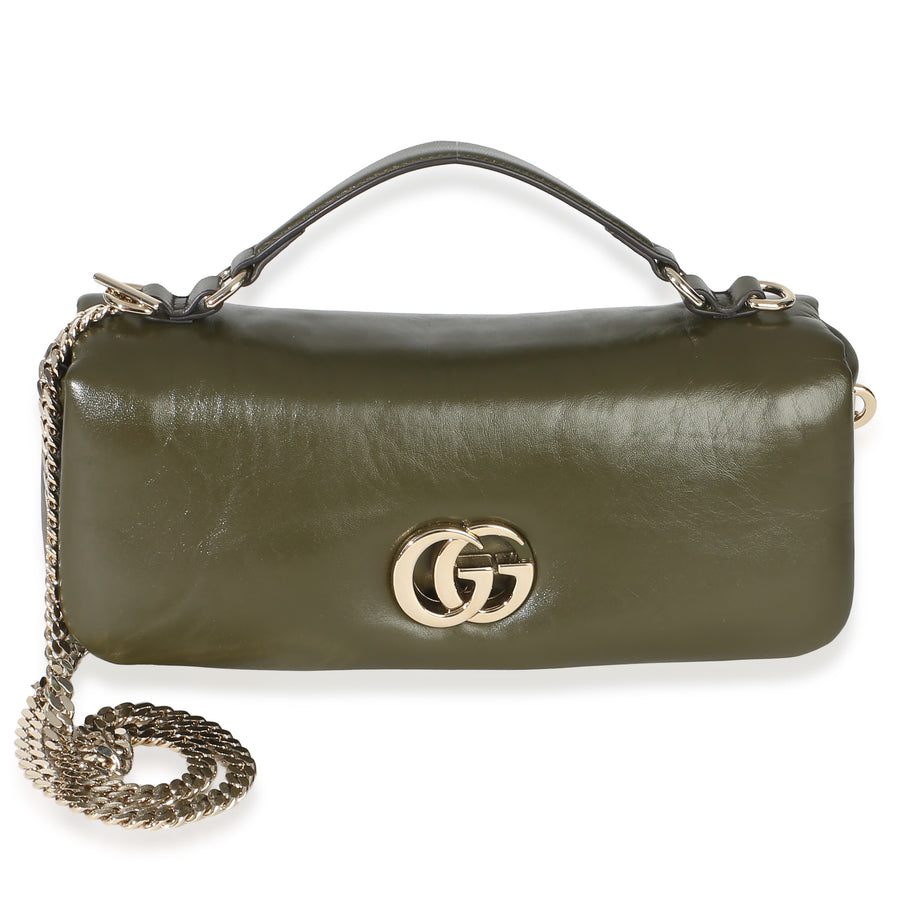 Gucci Green Lambskin Gg Milano Small Top Handle Shoulder Bag Leather Handbag
