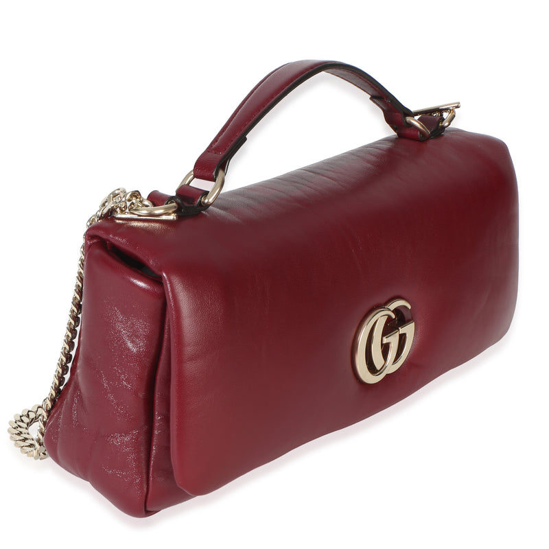 Gucci Burgundy Lambskin Gg Milano Small Top Handle Shoulder Bag Other; Red Leather Handbag
