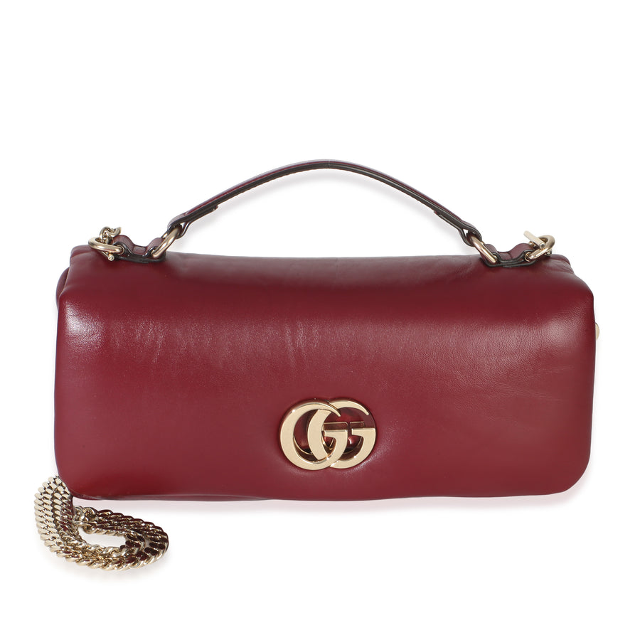 Gucci Burgundy Lambskin Gg Milano Small Top Handle Shoulder Bag Other; Red Leather Handbag