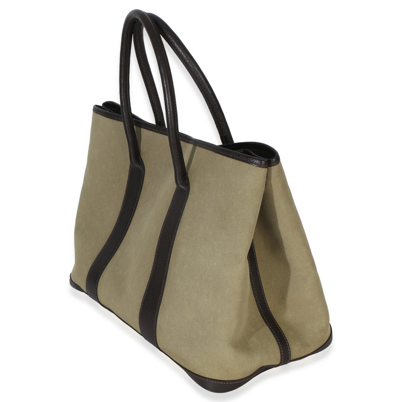 Hermès Khaki Marron Fonce Negonda Toile Garden Party 36 Phw Black; Green Canvas Handbag