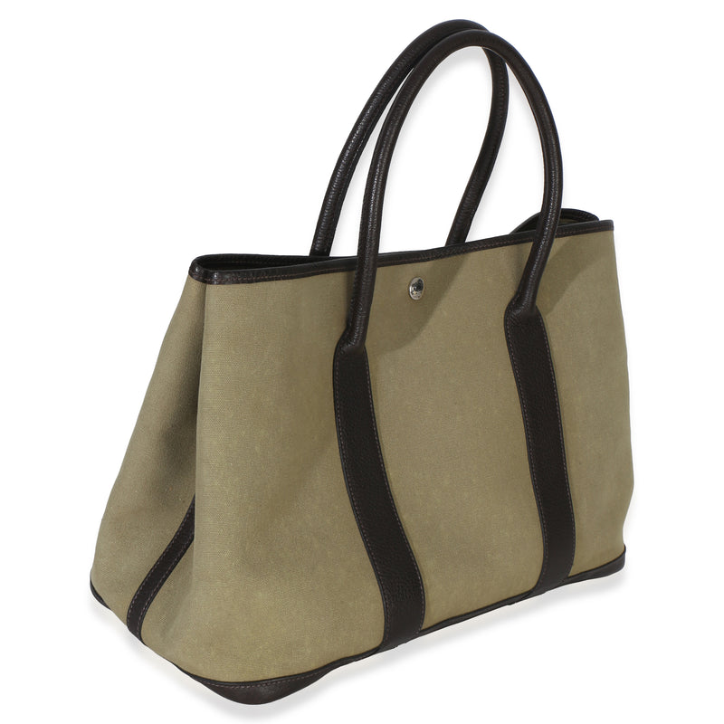 Hermès Khaki Marron Fonce Negonda Toile Garden Party 36 Phw Black; Green Canvas Handbag