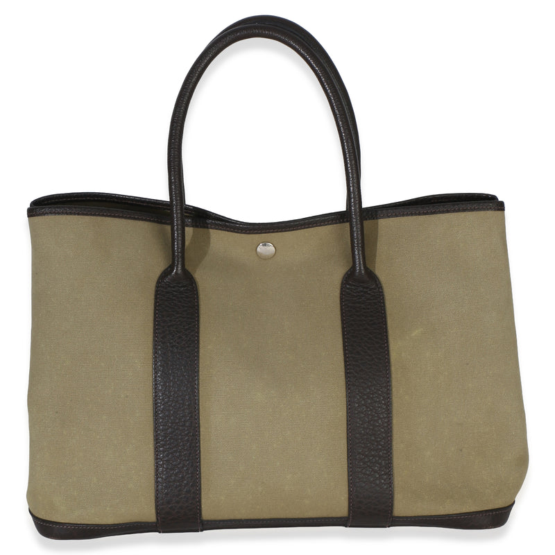 Hermès Khaki Marron Fonce Negonda Toile Garden Party 36 Phw Black; Green Canvas Handbag
